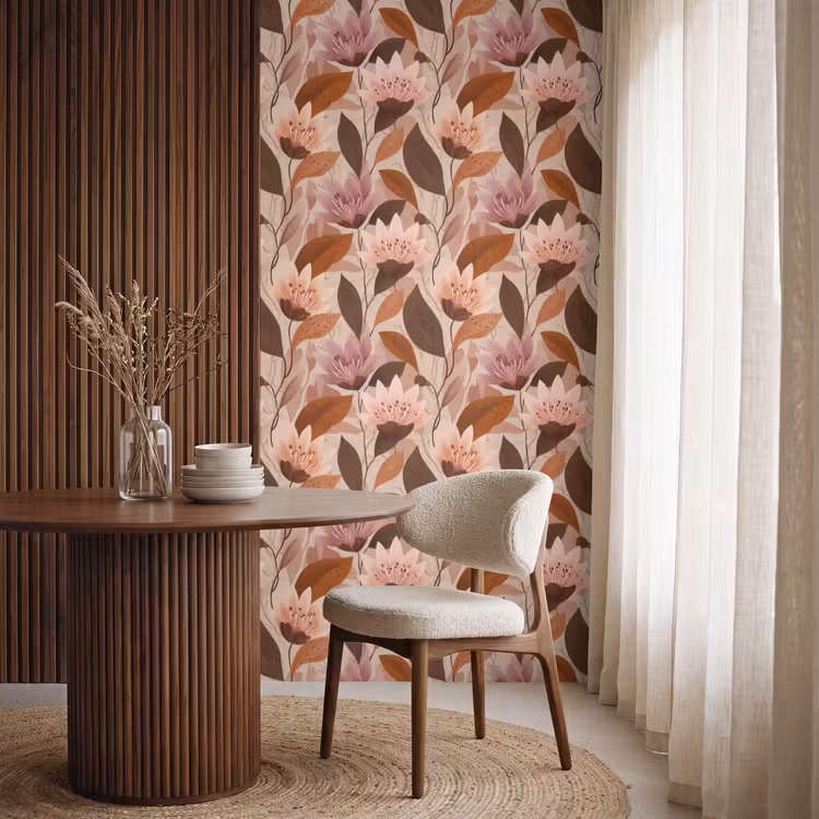Behang - Bloemen - Bladeren - Bruin — 4
