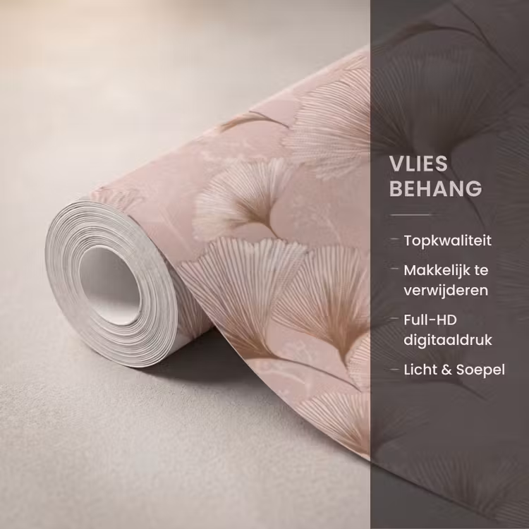 Behang - Ginkgo - Patroon - Roze — 3