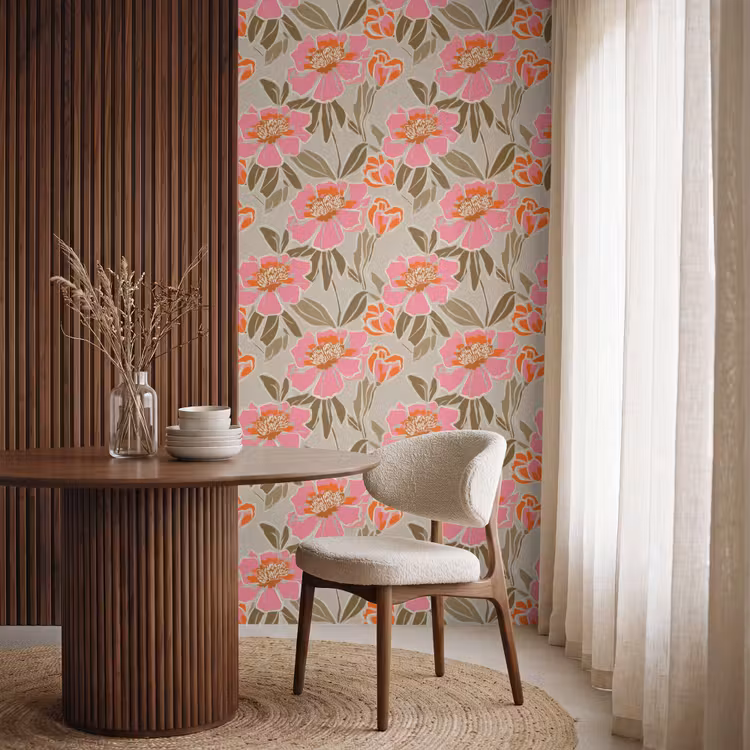 Behang - Pioenrozen - Patroon - Roze — 4