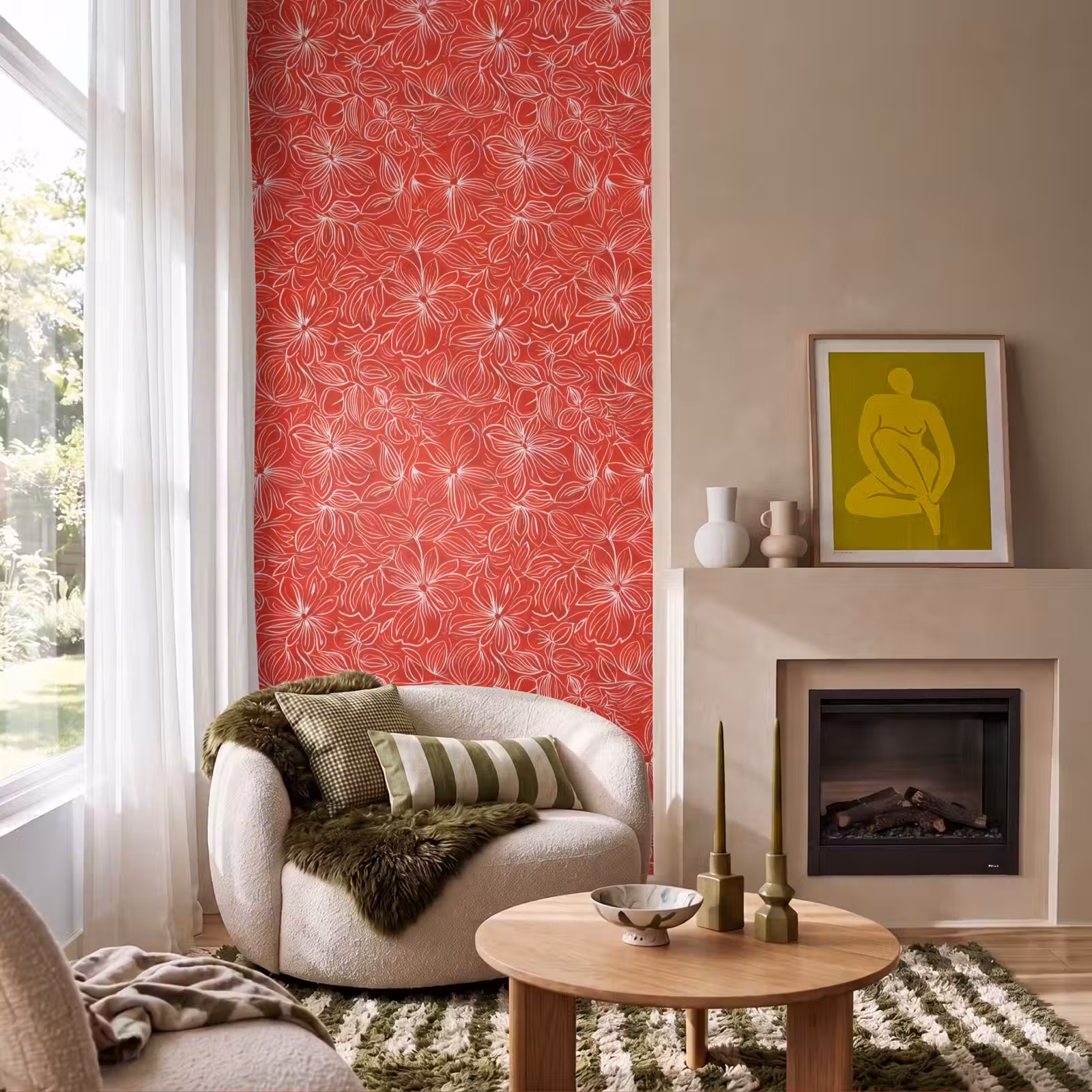 Behang - Bloemen - Patroon - Rood — 1