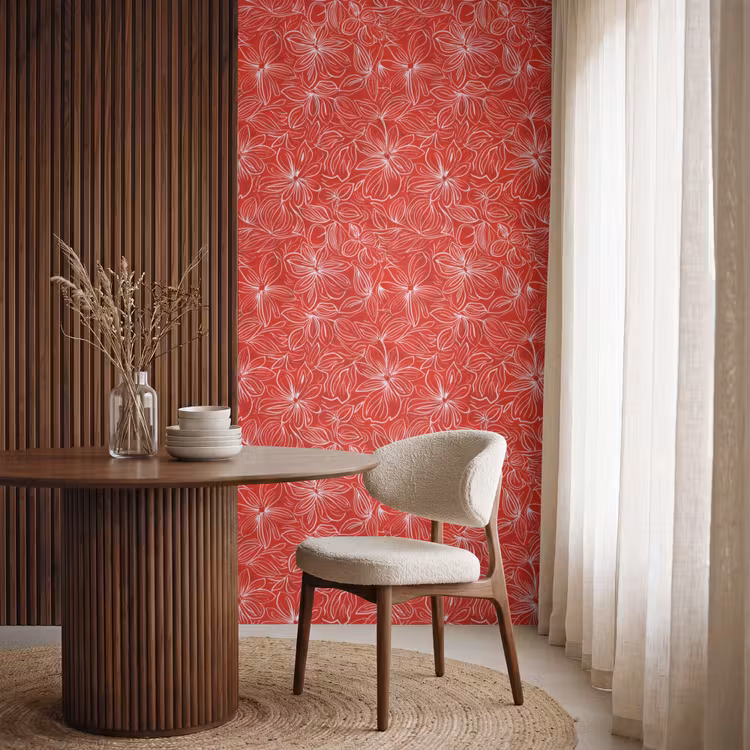 Behang - Bloemen - Patroon - Rood — 4