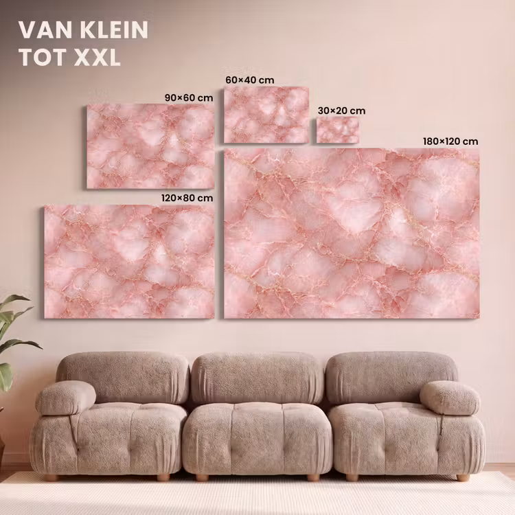Canvas schilderij - Roze - Kwarts - Goud - Marmer — 7