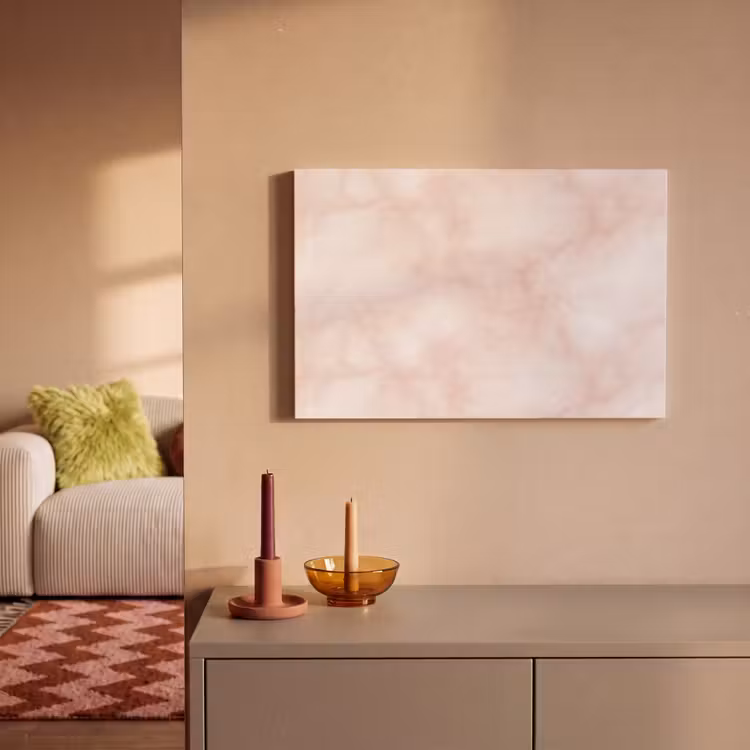 Canvas schilderij - Roze - Marmer - Crème — 1
