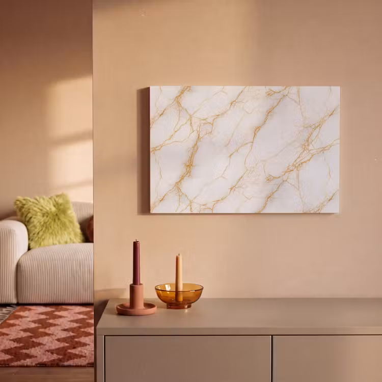 Canvas schilderij - Wit - Goud - Marmer - Aders — 1