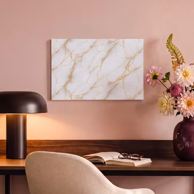 Canvas schilderij - Wit - Goud - Marmer - Aders — 5