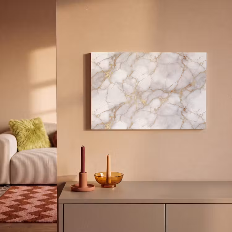 Canvas schilderij - Wit - Goud - Marmer - Grijs — 1