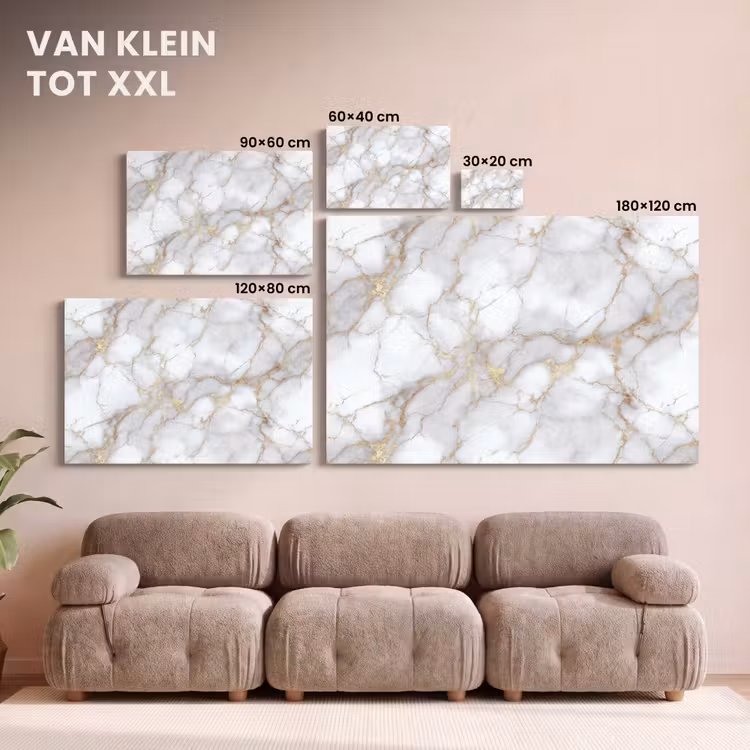 Canvas schilderij - Wit - Goud - Marmer - Grijs — 7