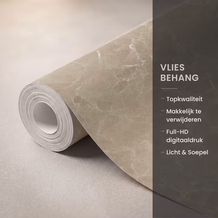 Behang - Beige - Marmer - Witte aders — 3