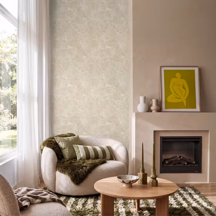Behang - Lichtbeige - Marmer - Diffusie adering — 1