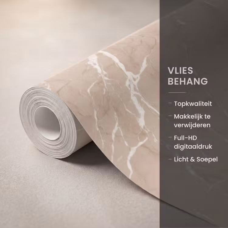 Behang - Beige - Marmer - Organisch - Wit — 3