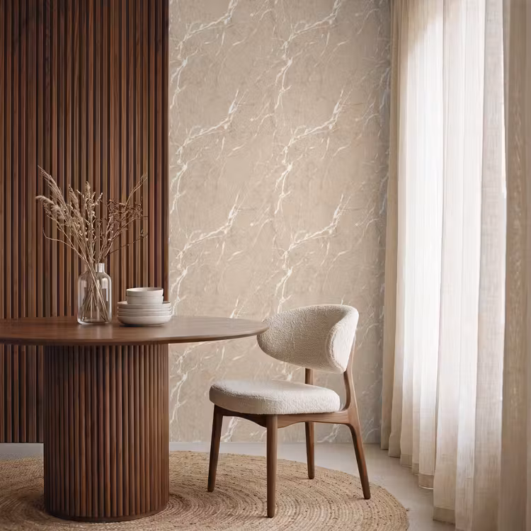 Behang - Beige - Marmer - Organisch - Wit — 4
