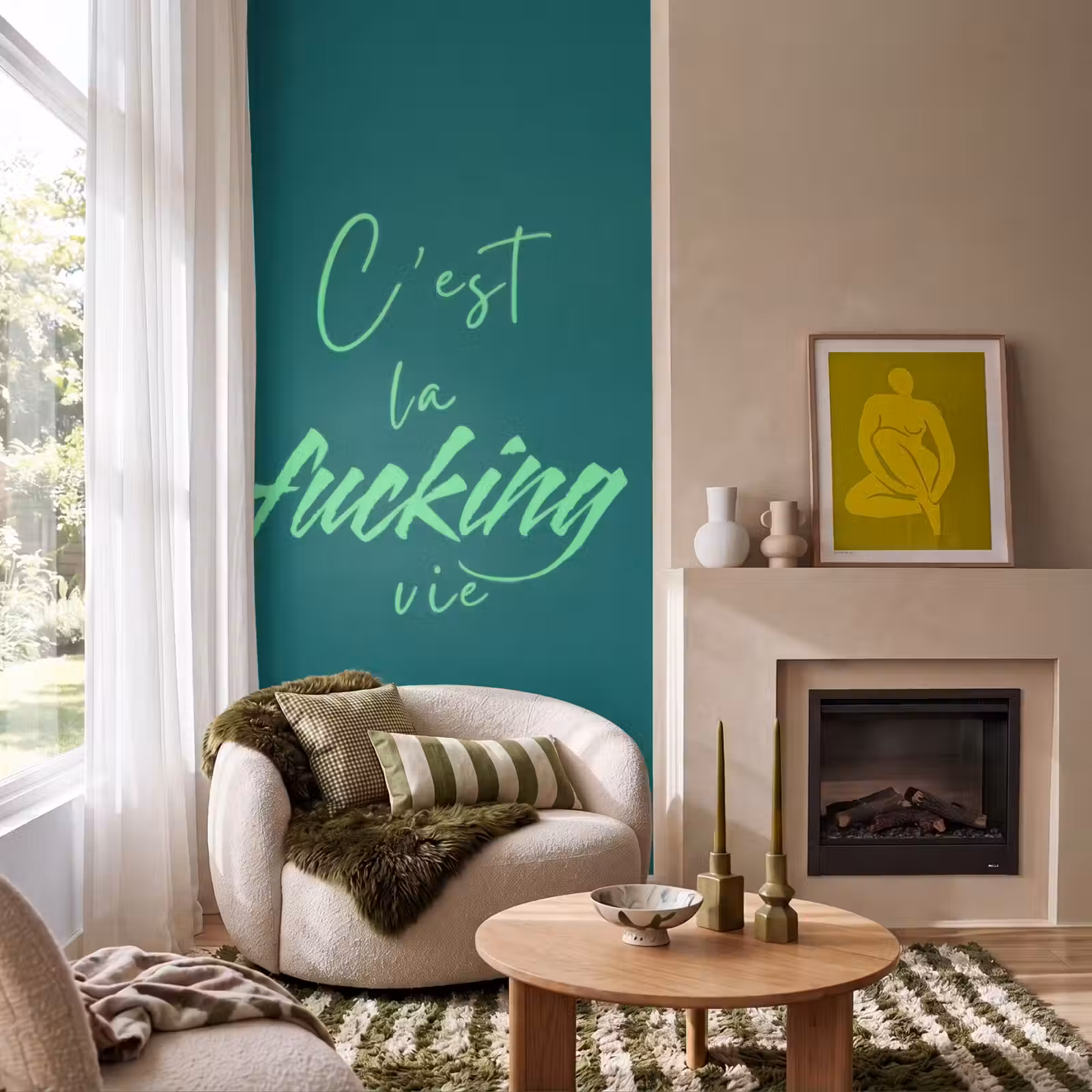 Behang - c'est la fucking vie - Groen - Handgeschreven — 1