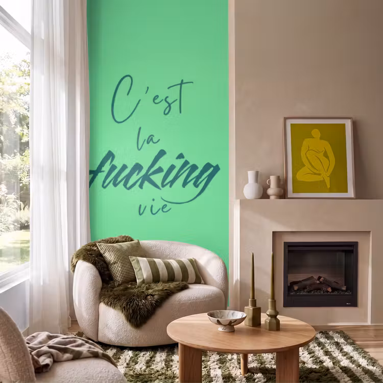 Behang - c'est la fucking vie - Groen - Penseelstijl — 1