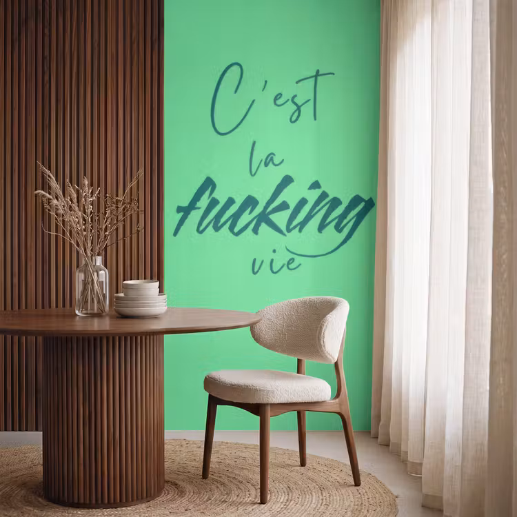 Behang - c'est la fucking vie - Groen - Penseelstijl — 4