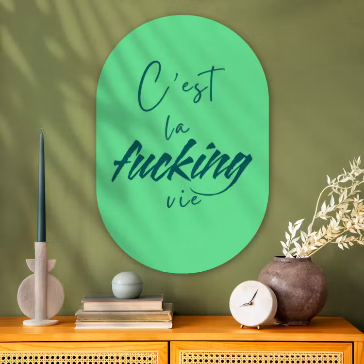 Muurovaal - Glas - c'est la fucking vie - Groen - Penseelstijl — 2