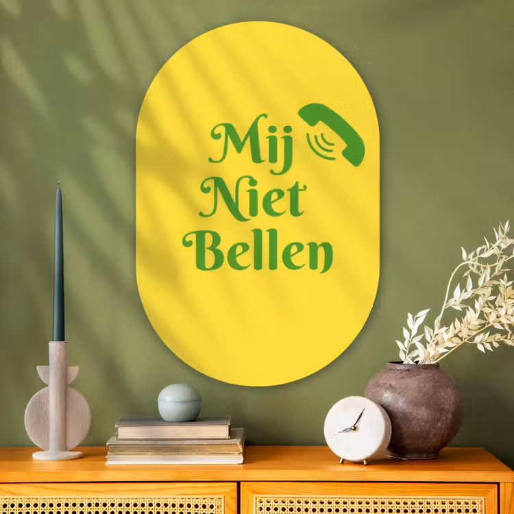 Muurovaal - Glas - Mij niet bellen - Telefoon - Geel — 2