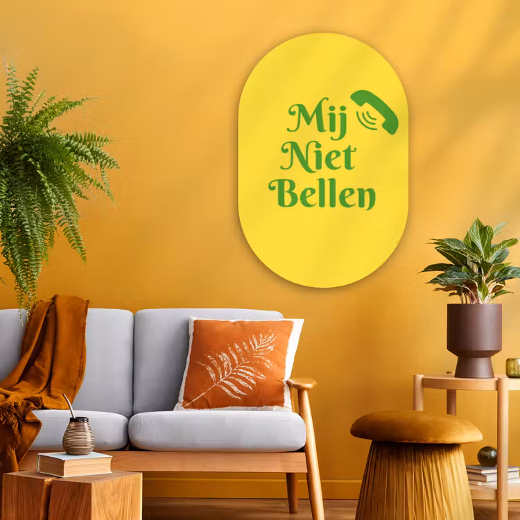 Muurovaal - Glas - Mij niet bellen - Telefoon - Geel — 3
