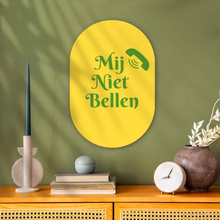 Muurovaal - Kunststof - Mij niet bellen - Telefoon - Geel — 1