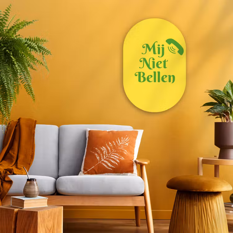 Muurovaal - Kunststof - Mij niet bellen - Telefoon - Geel — 2
