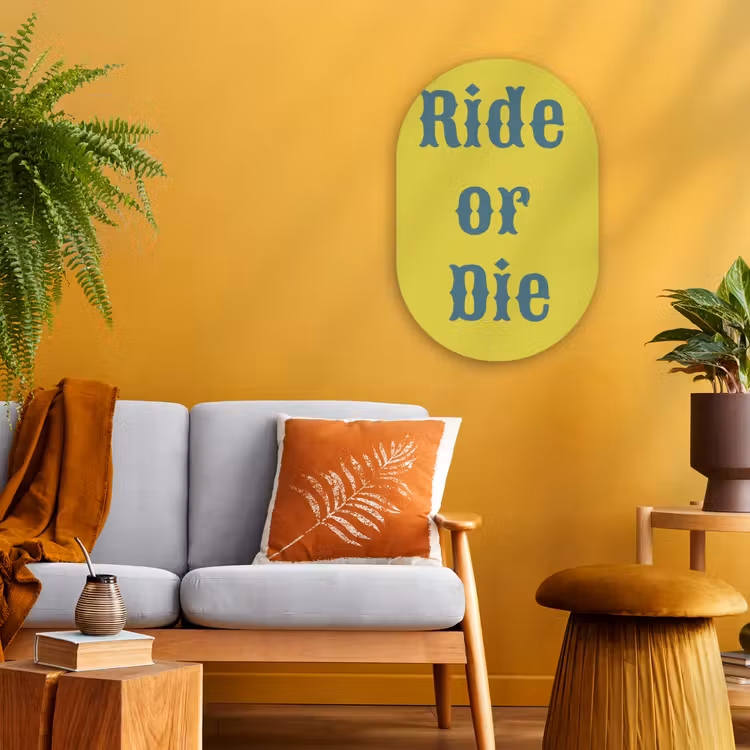 Muurovaal - Kunststof - Ride or die - Geel - Blauw — 1