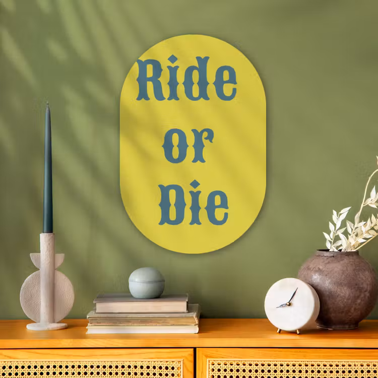 Muurovaal - Kunststof - Ride or die - Geel - Blauw — 3