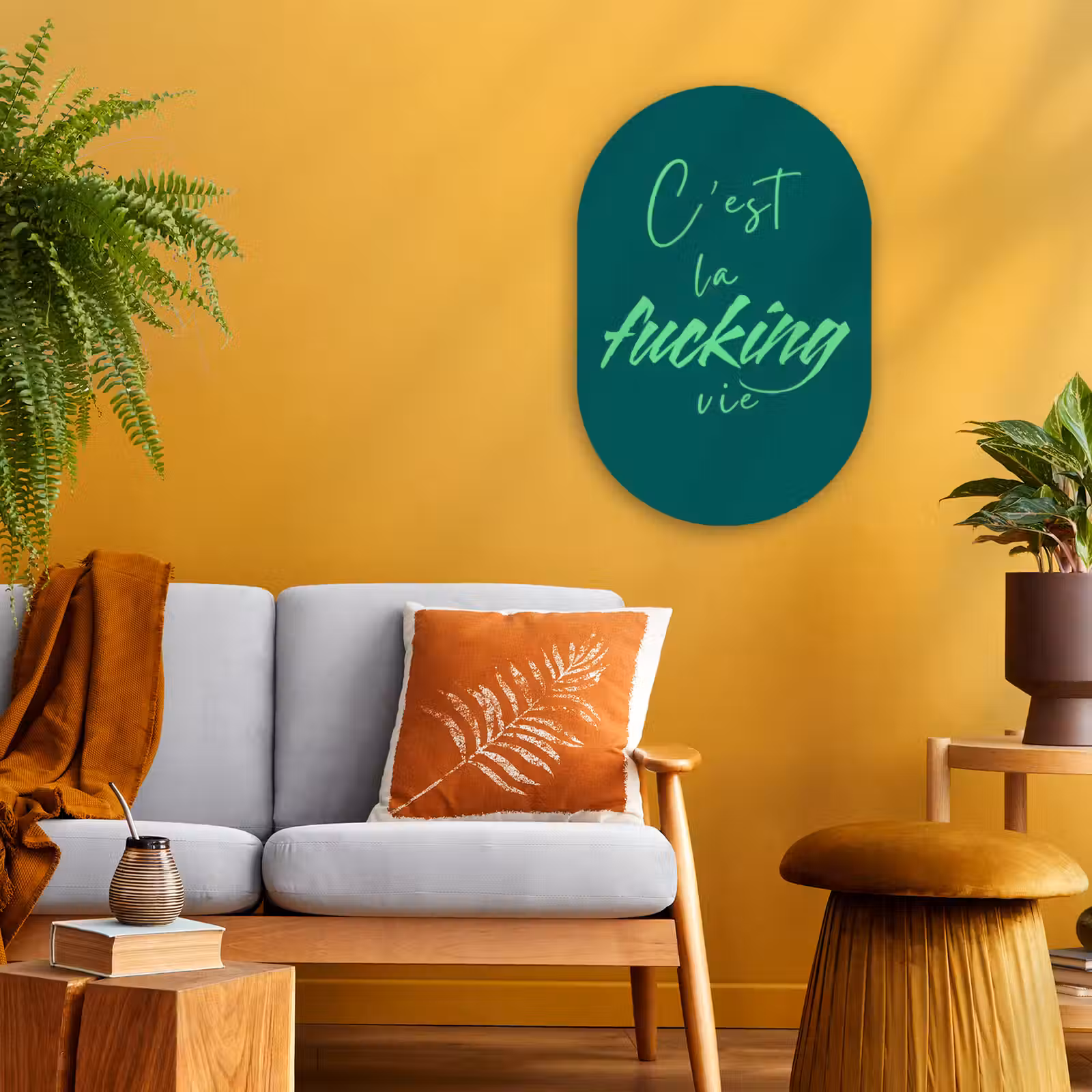 Muurovaal - Kunststof - c'est la fucking vie - Groen - Handgeschreven — 1