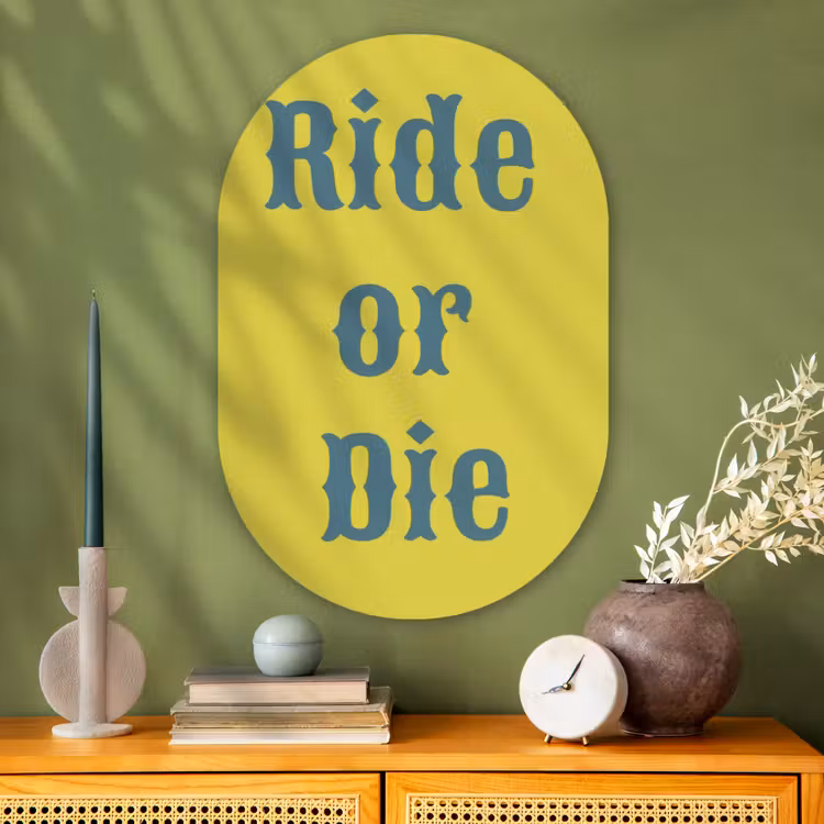 Muurovaal - Glas - Ride or die - Geel - Blauw — 2
