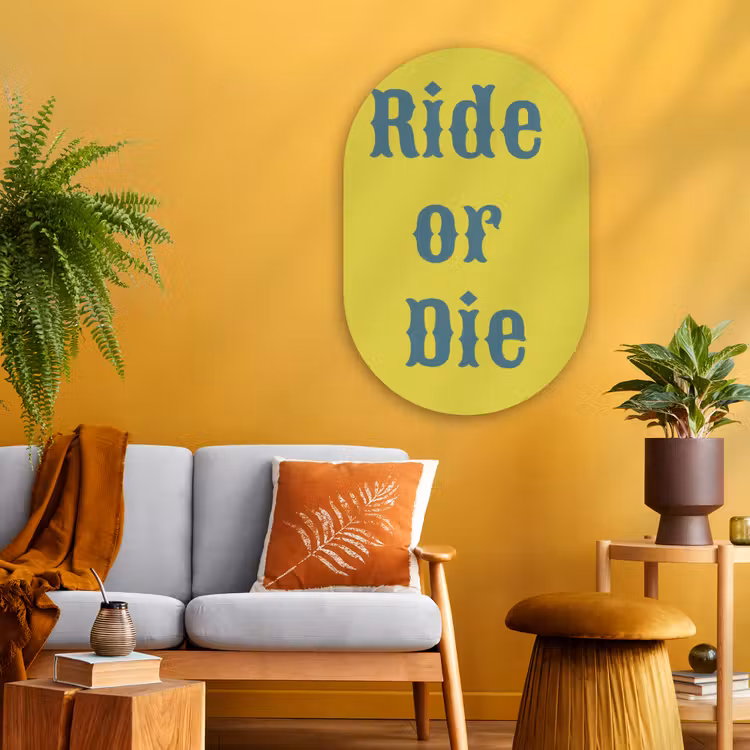 Muurovaal - Glas - Ride or die - Geel - Blauw — 3