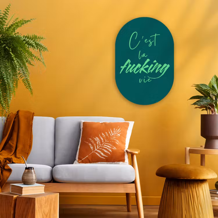 Muurovaal - Kunststof - c'est la fucking vie - Groen - Handgeschreven — 1
