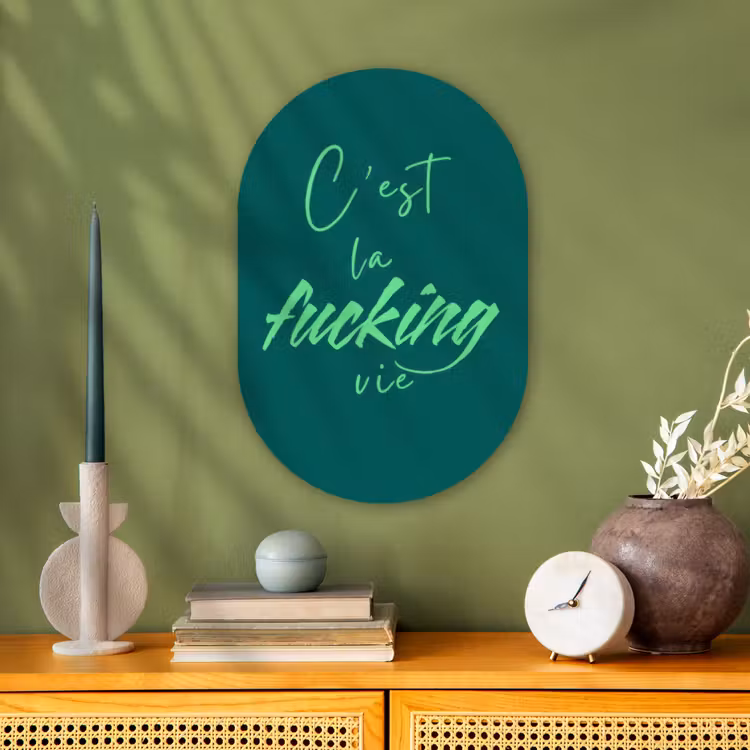Muurovaal - Kunststof - c'est la fucking vie - Groen - Handgeschreven — 3