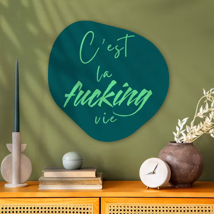 Organisch schilderij - Glas - c'est la fucking vie - Groen - Handgeschreven — 2