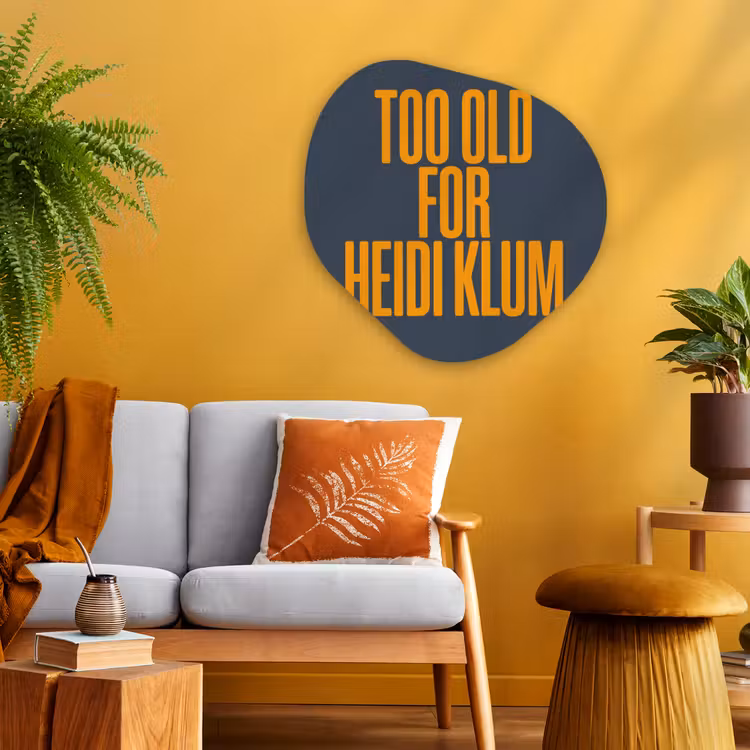Organische schilderij - Aluminium - Too old for heidi klum - Geel - Blauw — 3