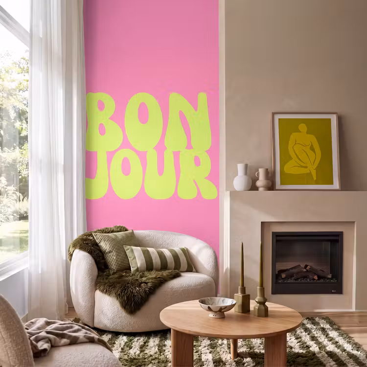 Behang - Bonjour - Roze - Fel groen — 1