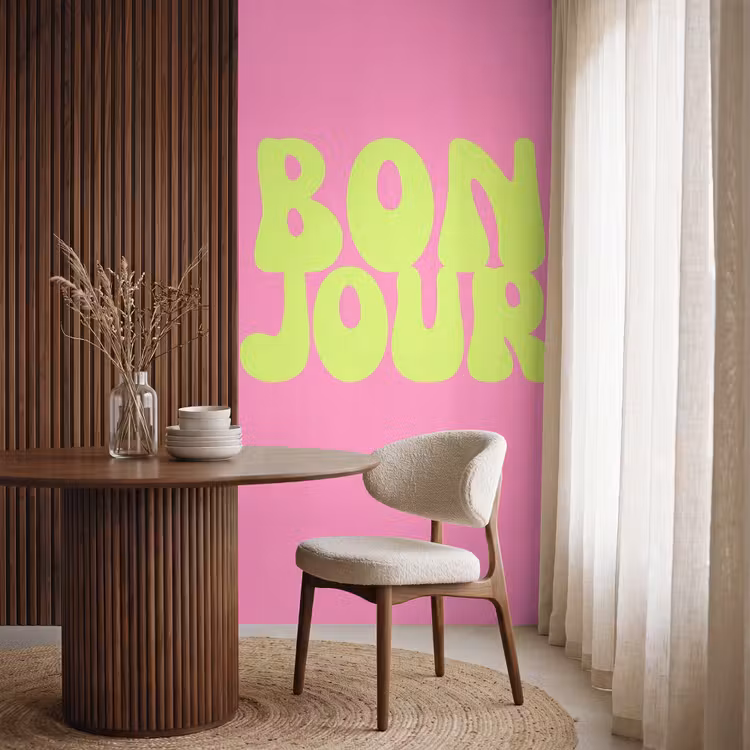 Behang - Bonjour - Roze - Fel groen — 4