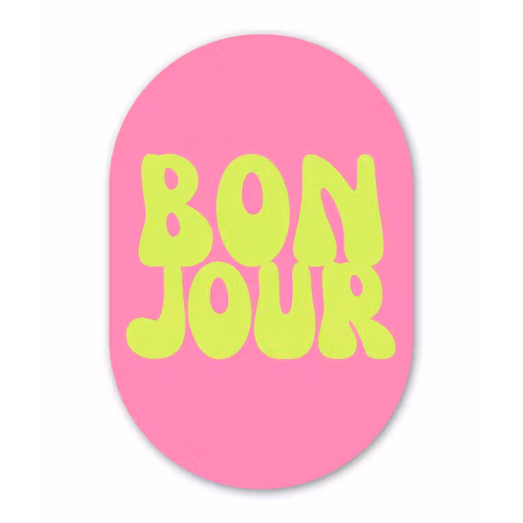 Muurovaal - Glas - Bonjour - Roze - Fel groen — 1