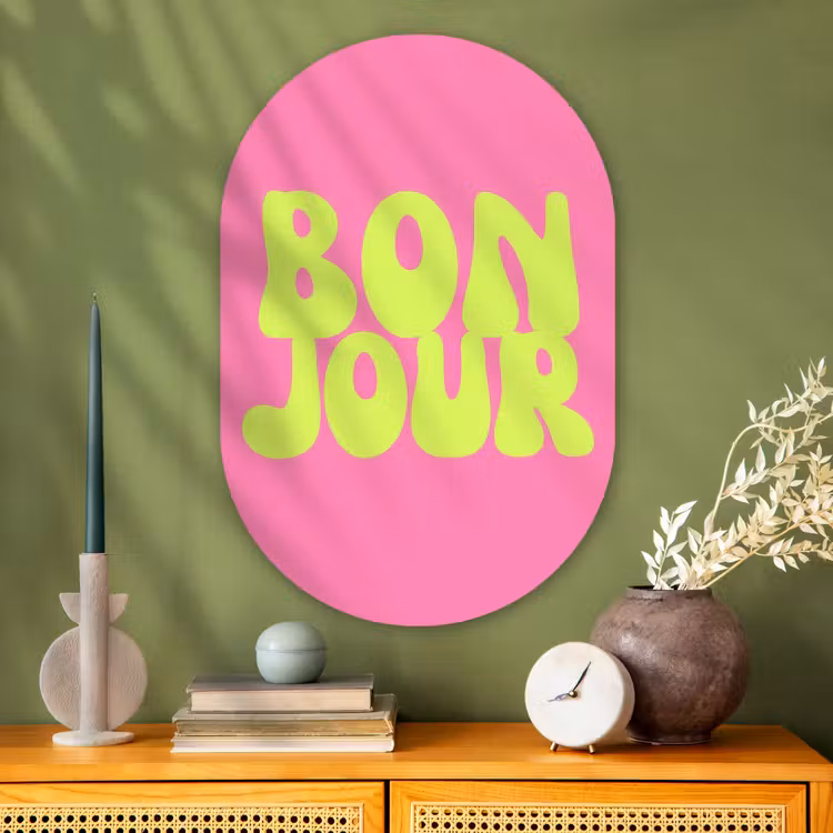 Muurovaal - Glas - Bonjour - Roze - Fel groen — 2
