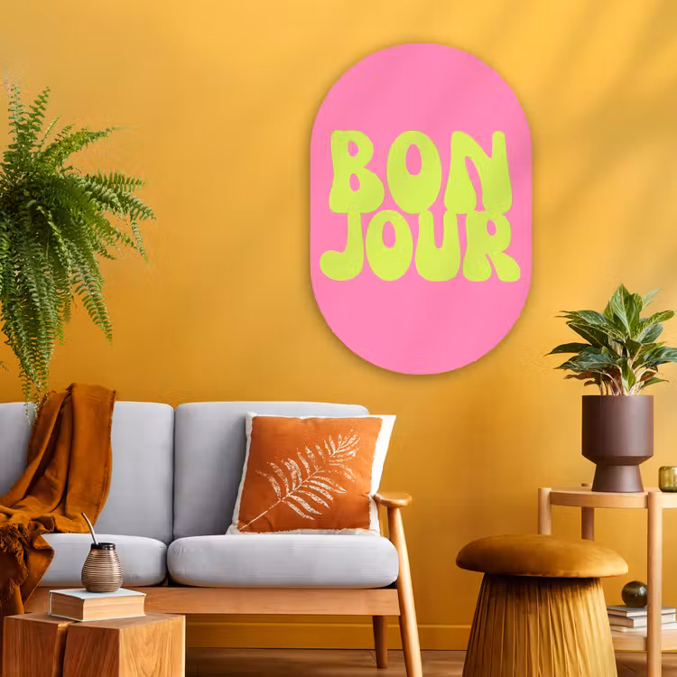Muurovaal - Glas - Bonjour - Roze - Fel groen — 3