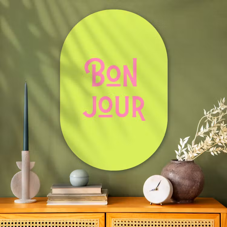 Muurovaal - Glas - Groen - Roze - Bonjour - Art — 2