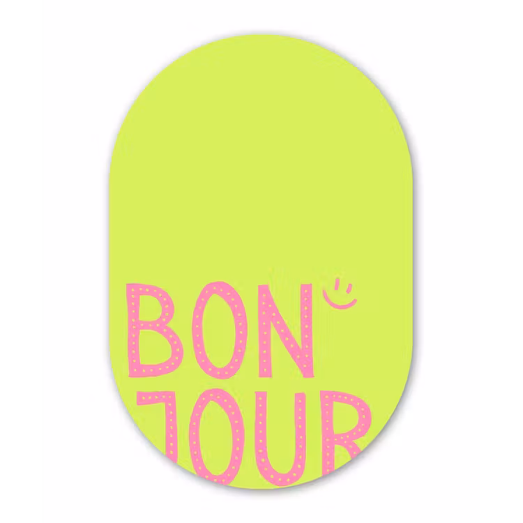 Muurovaal - Glas - Groen - Smiley - Bonjour - Roze — 1