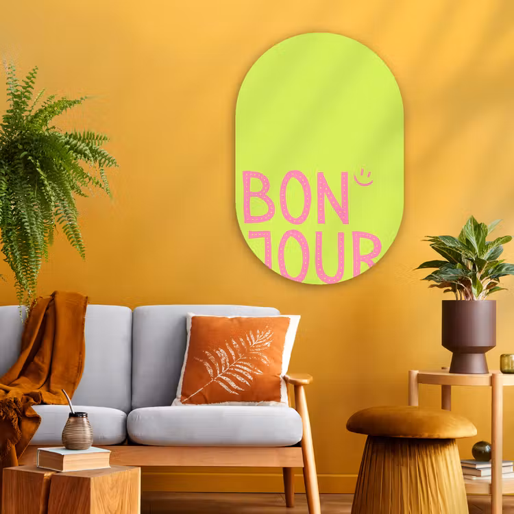 Muurovaal - Glas - Groen - Smiley - Bonjour - Roze — 3