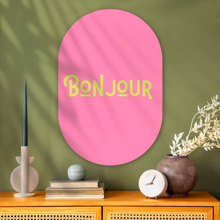 Muurovaal - Glas - Roze - Groen - Bonjour - Art — 2