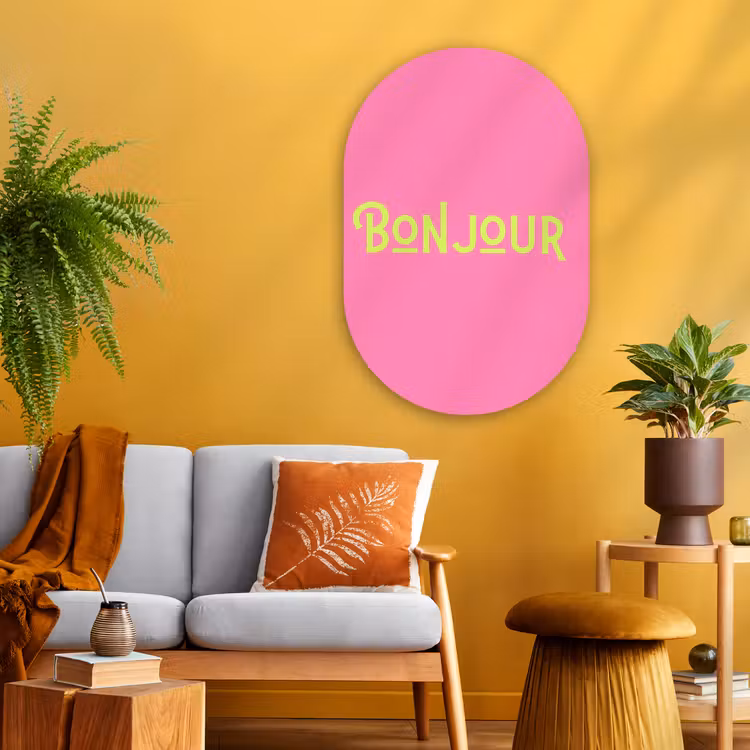 Muurovaal - Glas - Roze - Groen - Bonjour - Art — 3