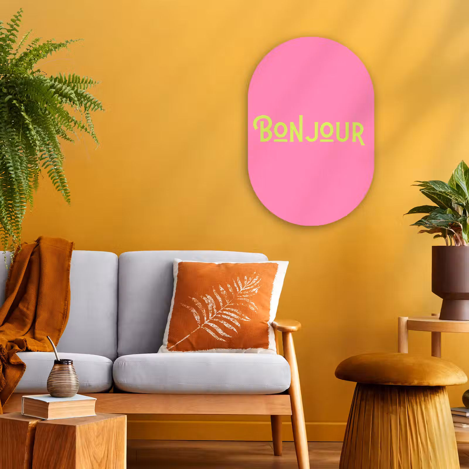 Muurovaal - Kunststof - Roze - Groen - Bonjour - Art — 1