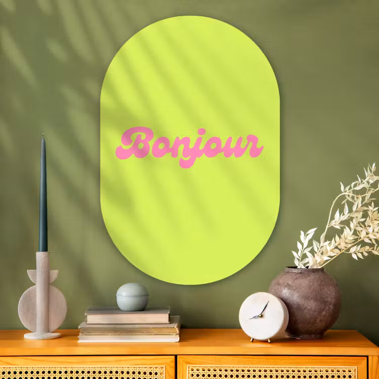 Muurovaal - Glas - Groen - Roze - Bonjour - Retro — 2