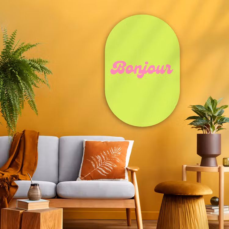 Muurovaal - Glas - Groen - Roze - Bonjour - Retro — 3