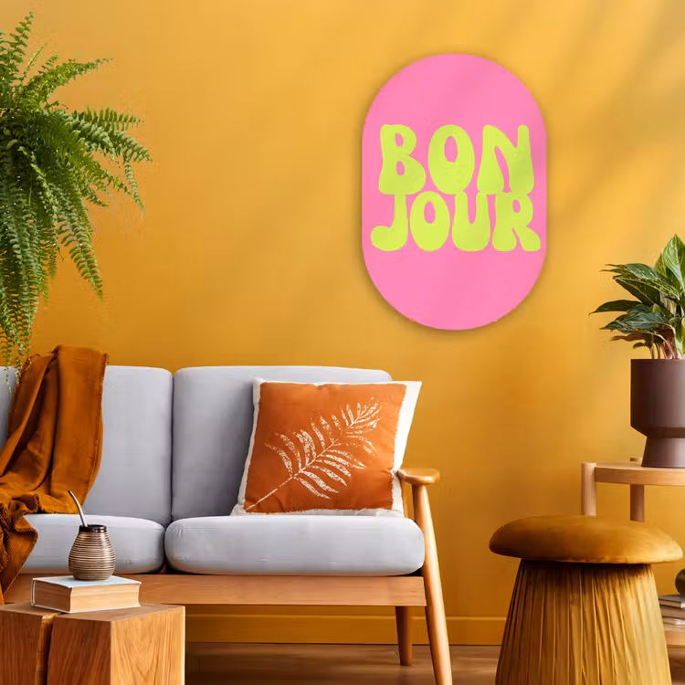Muurovaal - Kunststof - Bonjour - Roze - Fel groen — 1