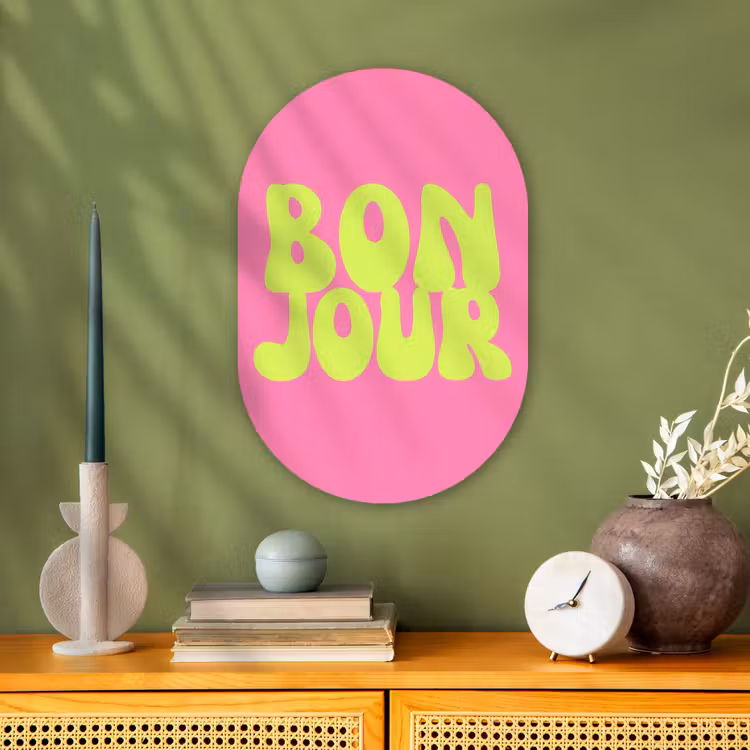 Muurovaal - Kunststof - Bonjour - Roze - Fel groen — 2