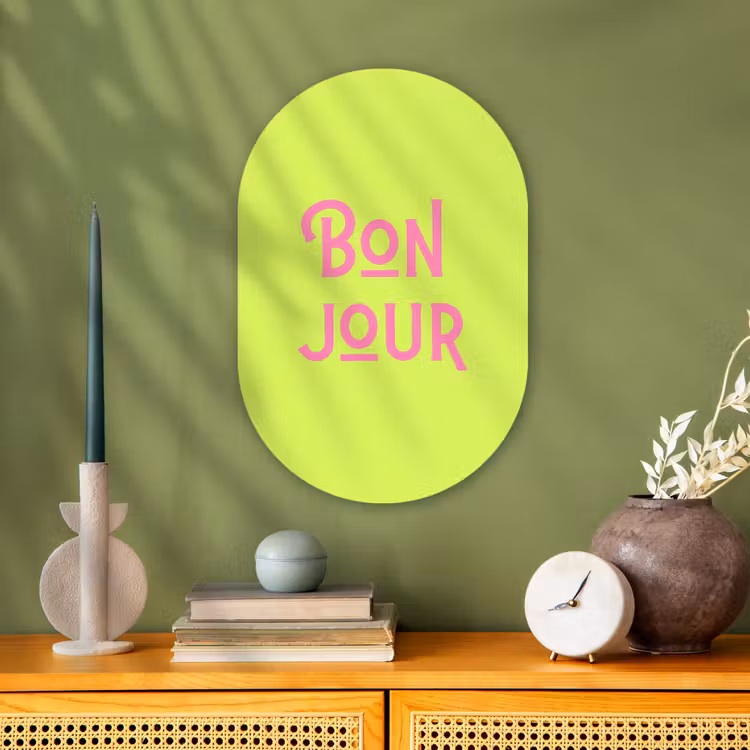 Muurovaal - Kunststof - Groen - Roze - Bonjour - Art — 1