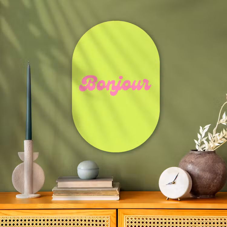 Muurovaal - Kunststof - Groen - Roze - Bonjour - Retro — 2