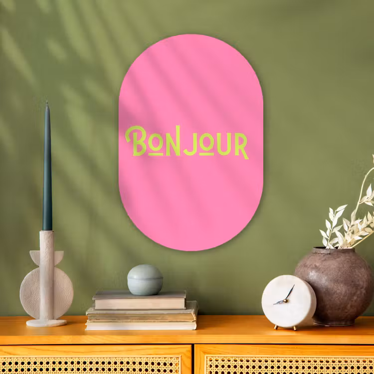 Muurovaal - Kunststof - Roze - Groen - Bonjour - Art — 2